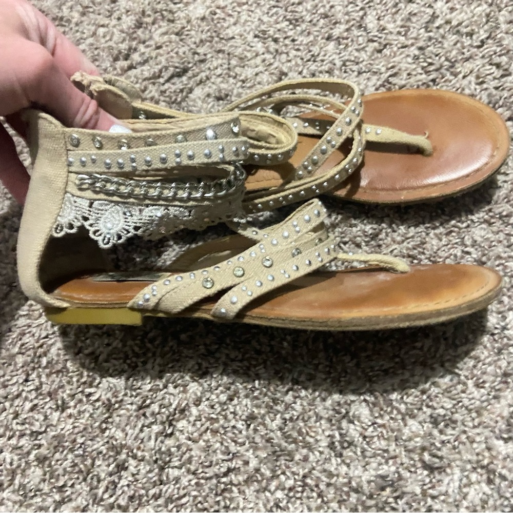 Women's Tan Sandals with Rhinestone Accents